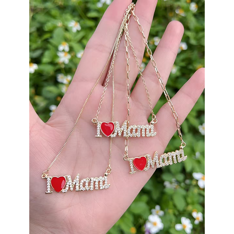 Gold 3 Copper Plated Gold Diamond Letter Heart Necklace