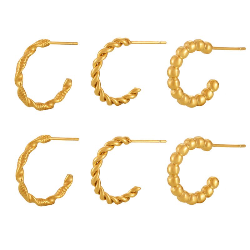 Pendientes Trenzados De Acero Inoxidable En Forma De C