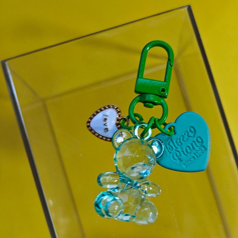 Blue Metal Heart Bear Keychain