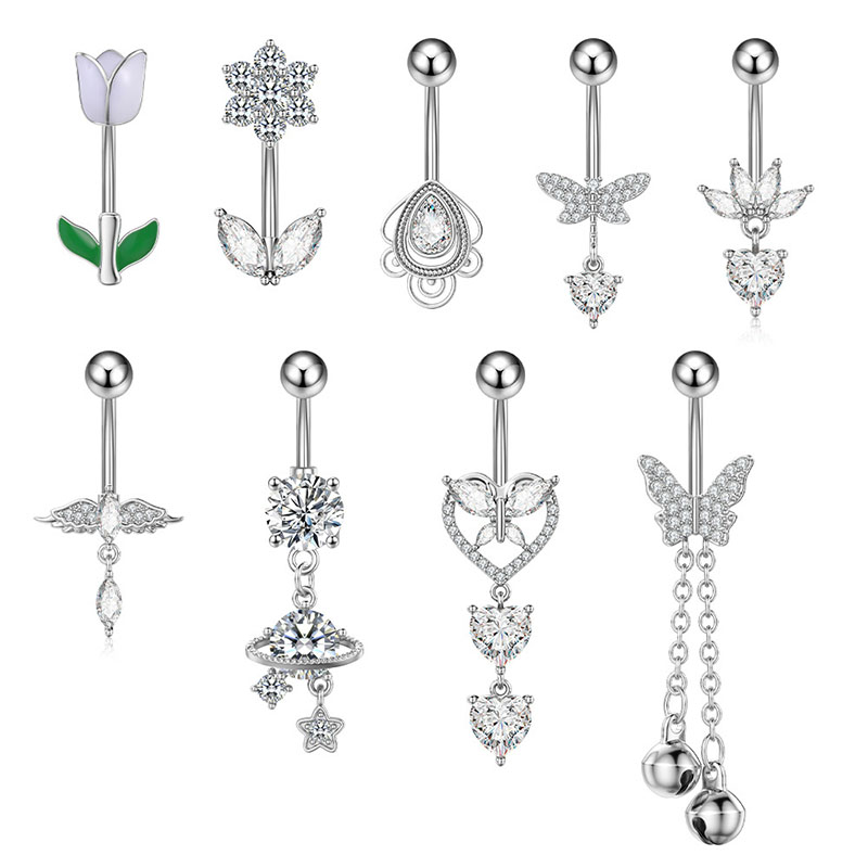 6# Stainless Steel Diamond Flower Butterfly Geometric Piercing Navel Nail
