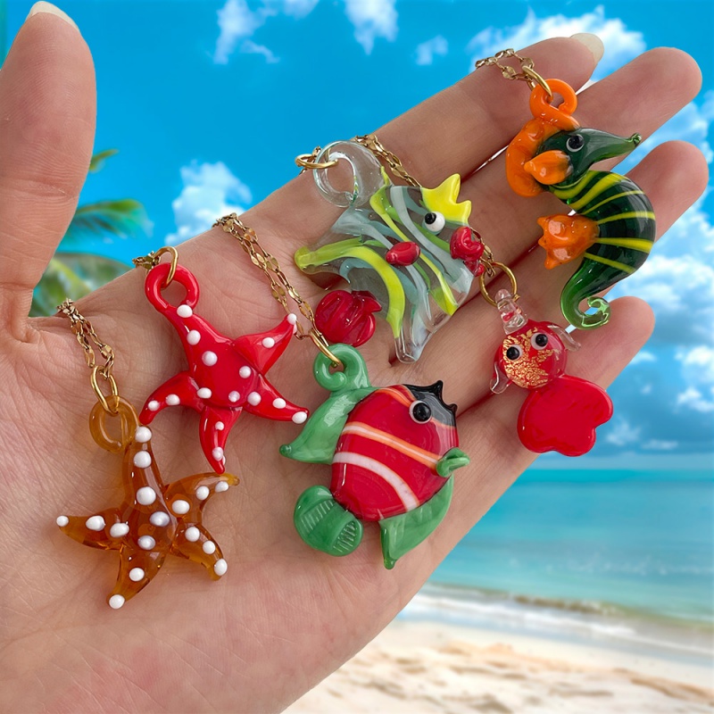 Seahorse Green Glass Sea Life Necklace