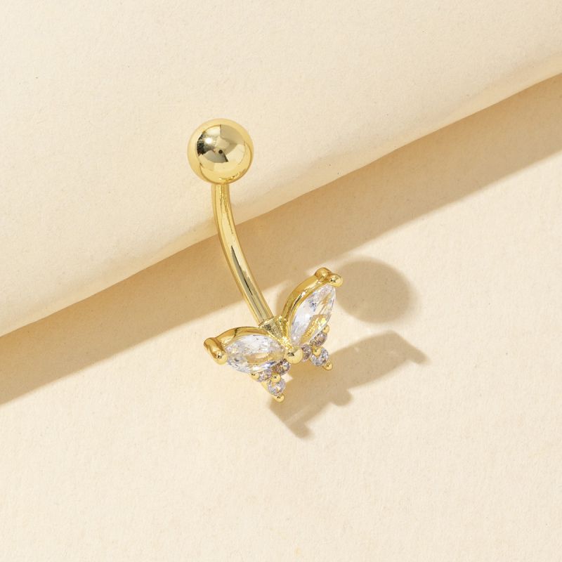Gold Stainless Steel Diamond Butterfly Navel Piercing Nail Nail