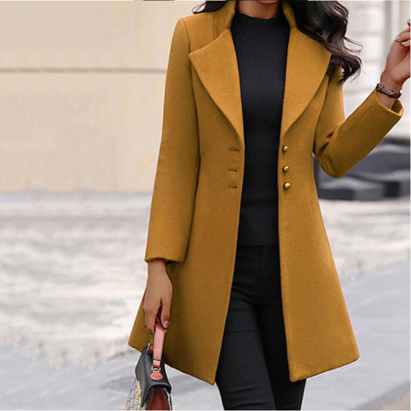 Yellow Polyester Lapel Coat
