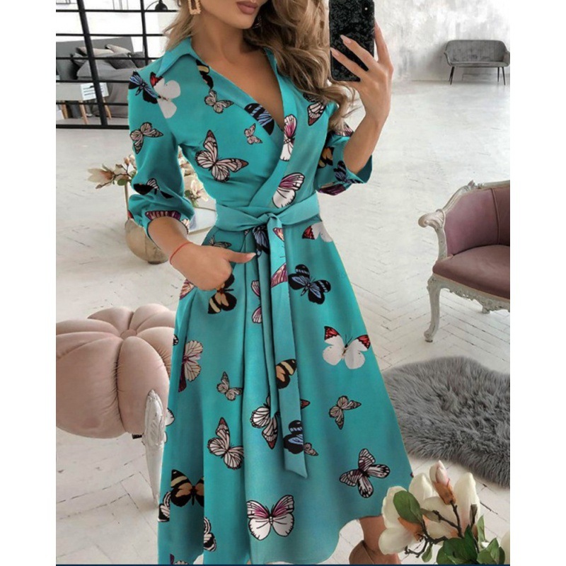 Red Long Sleeve V-neck Tie Maxi Dress