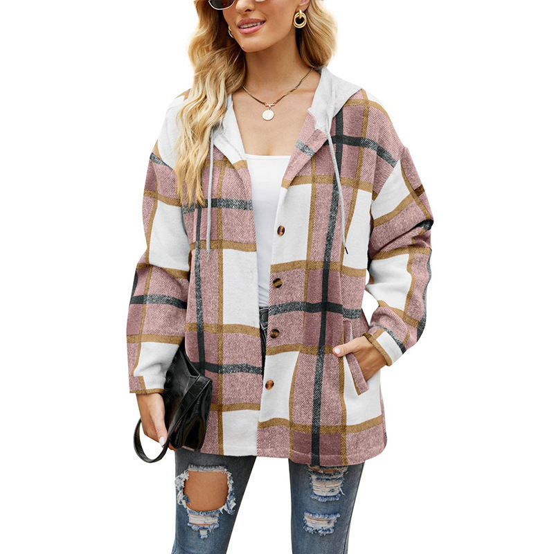 Chaqueta Con Capucha Y Botones A Cuadros
