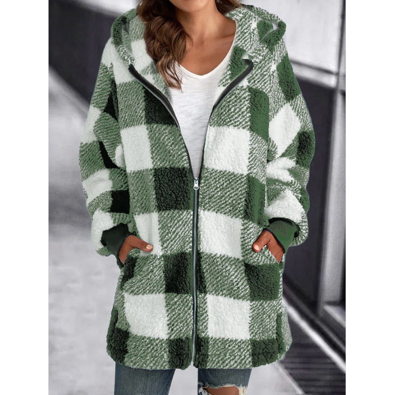 Chaqueta Con Capucha Y Cuadros De Felpa