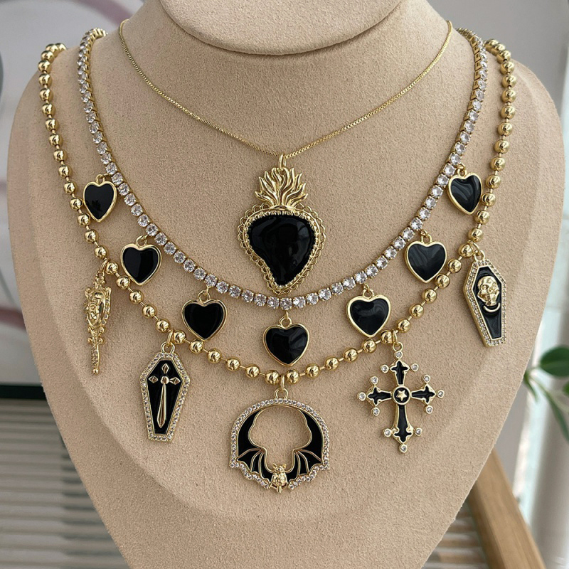 Black 1 Copper Inlaid Zircon Oil Drip Irregular Religious Bead Necklace (4mm)
