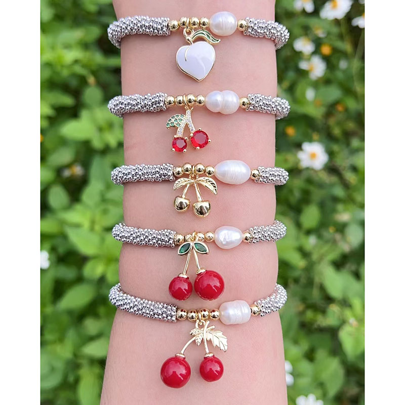 Pulsera De Perlas Color Melocotón Con Cuentas De Oro Y Baño De Cobre