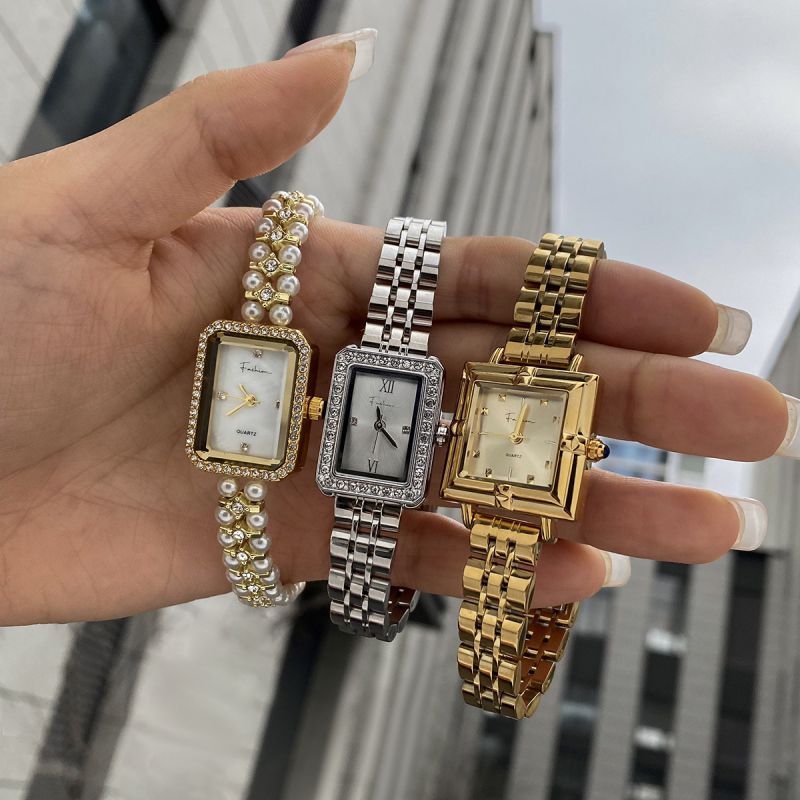 Watch 1# Stainless Steel Diamond Square Watch