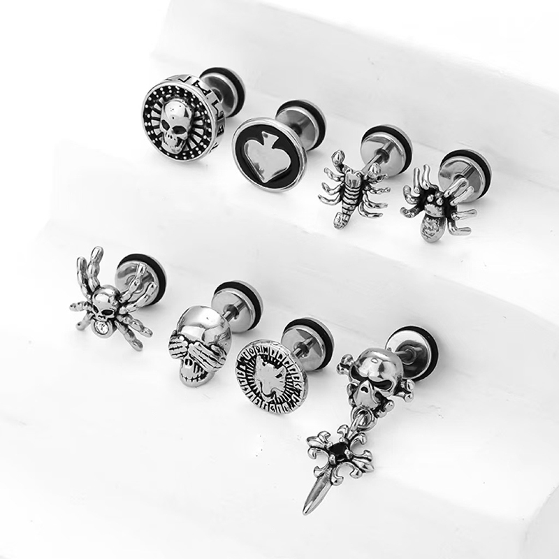 Pendientes De Acero Inoxidable Con Forma De Cruz De Calavera Y Escorpión [individual]