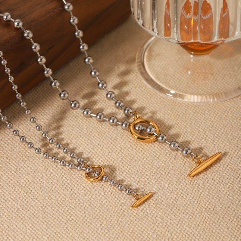 1# Stainless Steel Round Bead Chain Ot Buckle Necklace