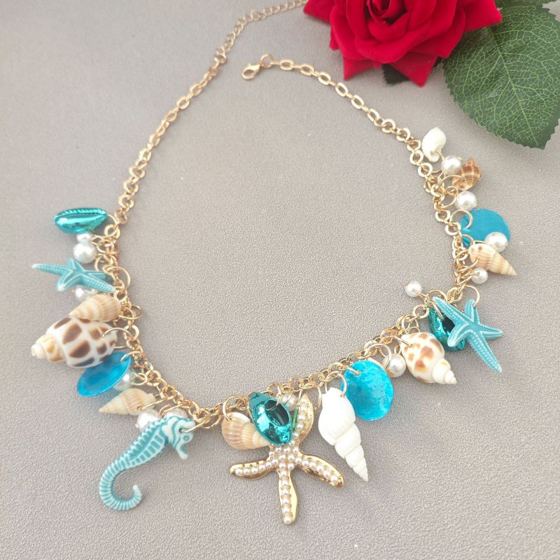 Style【2】 Alloy Starfish Shell Seahorse Necklace