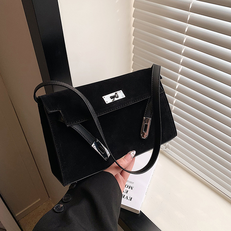 Brown Pu Lock Flap Shoulder Bag
