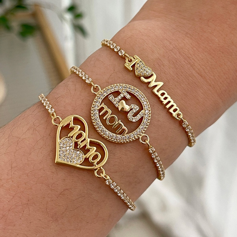 Gold 4 Copper Inlaid Zircon Love Mama Bracelet