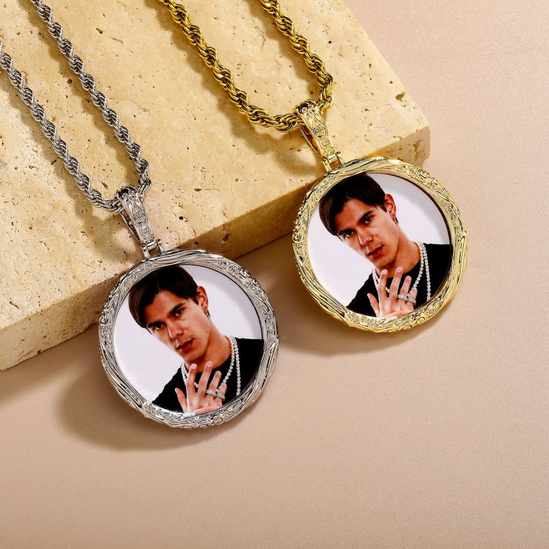 Marco De Fotos Geométrico Circular De Cobre Personalizado Para Hombre (sin Cadena)