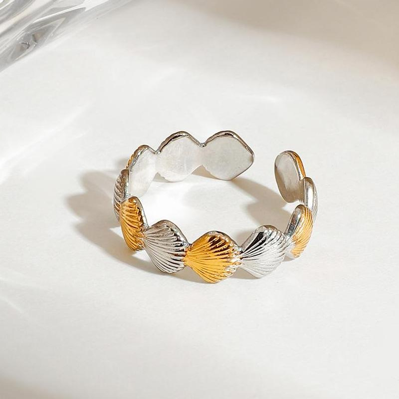 Gold And Silver Titanium Steel Shell Ring
