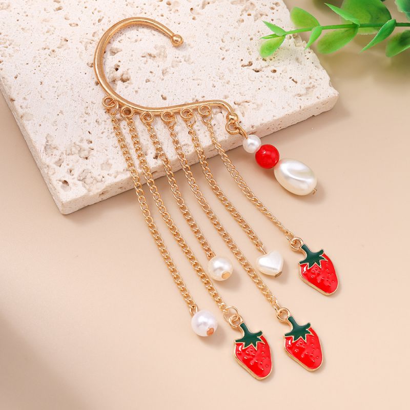 Pendientes De Fresa Con Perla De Metal [individual]