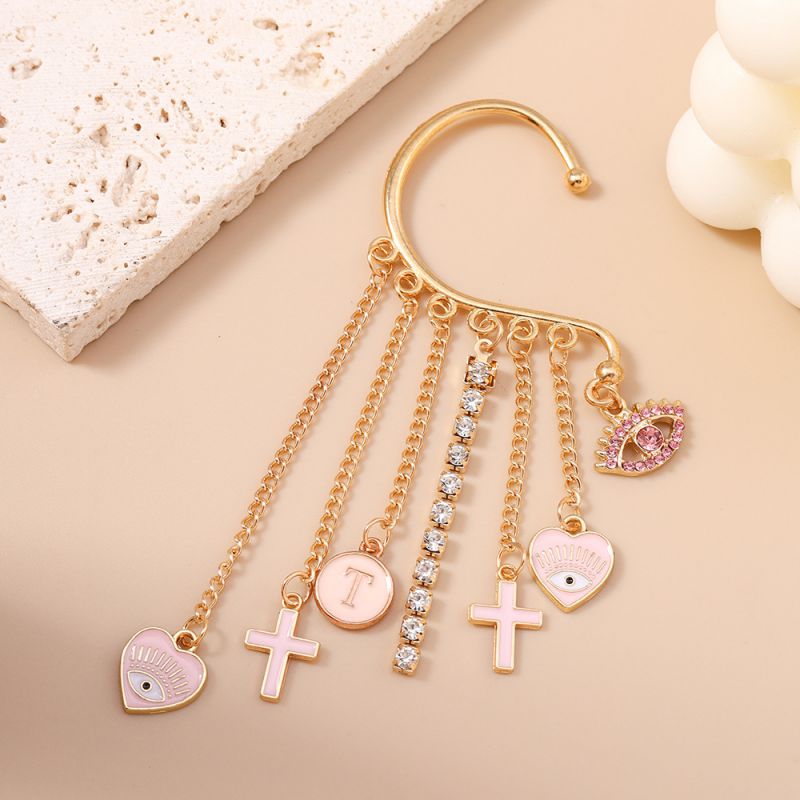 Pendientes De Cruz De Corazón Con Diamantes De Metal [individual]