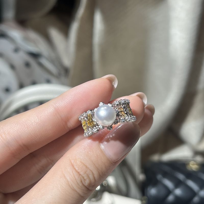 Anillo De Cobre Con Diamantes Y Perla