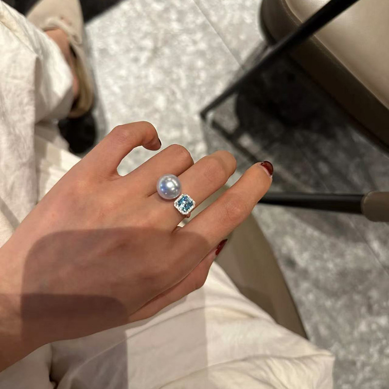 Anillo De Cobre Con Diamantes Y Perla