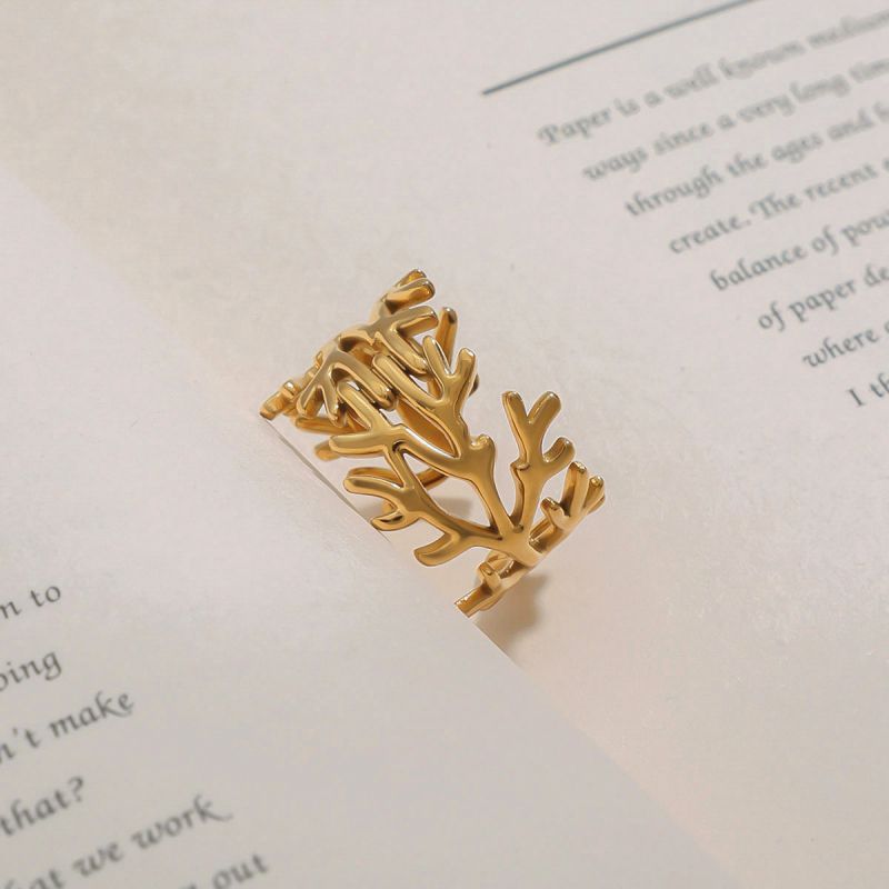 Gold Stainless Steel Coral Branch Open Ring