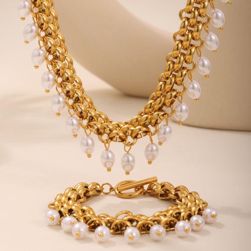 Collar De Borlas De Perlas De Acero Inoxidable