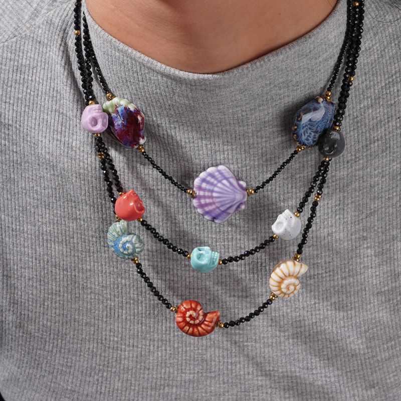 Skeleton Titanium Steel Crystal Beaded Skull Necklace