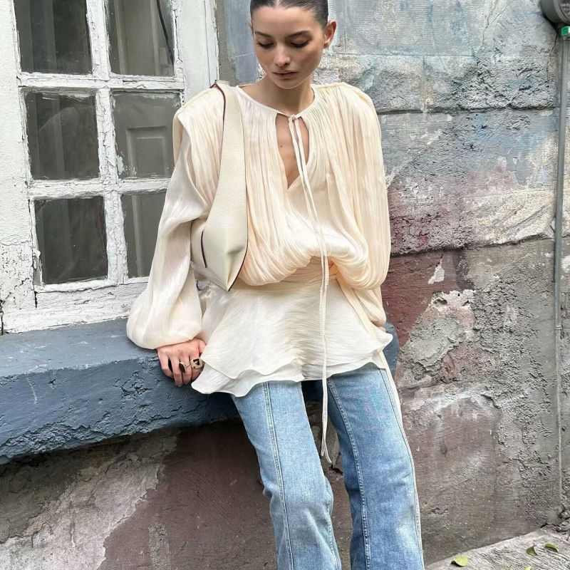 Apricot Suit Polyester Lantern Gauze Pleated Lace Short Skirt Shorts Set