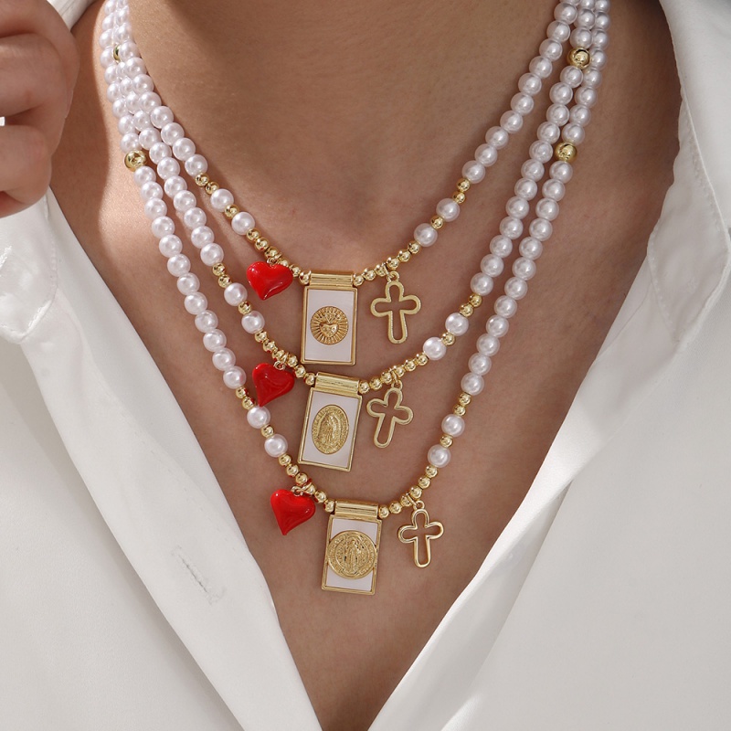 Collar De Cuentas Con Forma De Corazón Y Retrato De Concha Cuadrada (4/6 Mm)