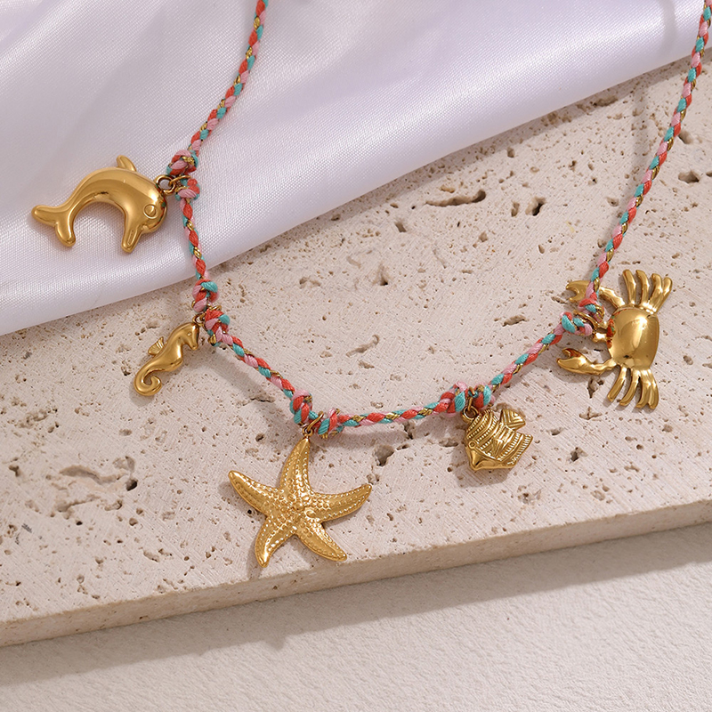 Pink Titanium Steel Marine Life Braided Necklace