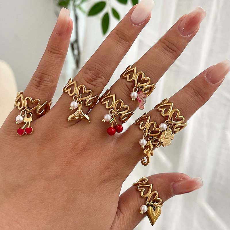 Golden 7 Titanium Steel Sea Fish Pearl Ring