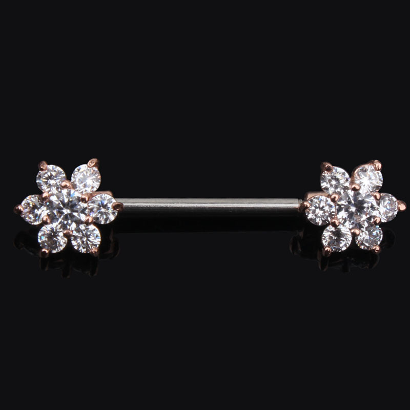 Piercing Para Pezón Con Forma De Flor Y Pluma De Acero Inoxidable