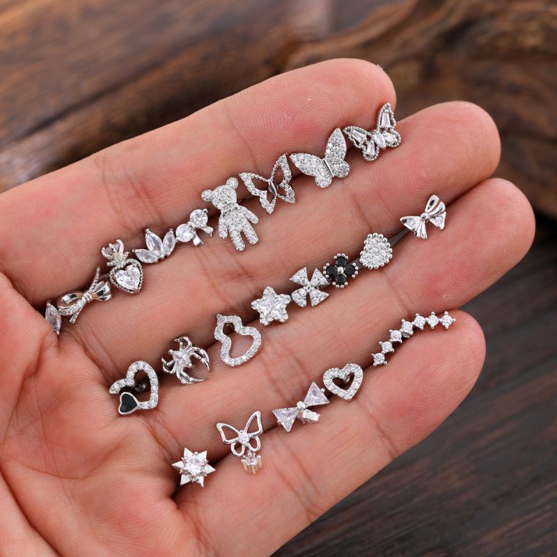 Earrings 8# Stainless Steel Diamond Geometric Piercing Earrings [single]