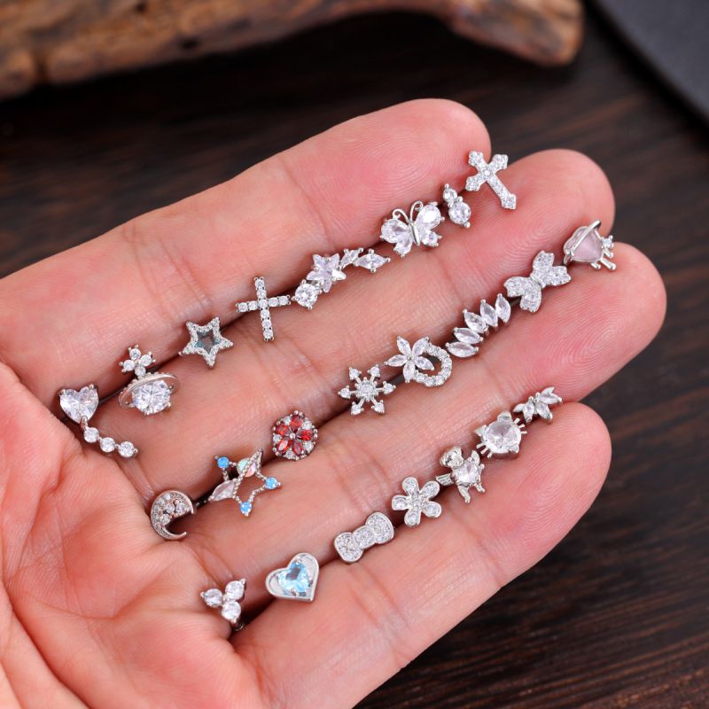 Snowflake Stainless Steel Diamond Geometric Piercing Earrings [single]