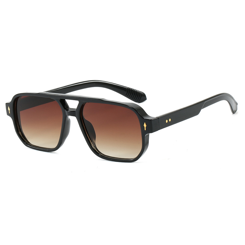Bright Black Gray Film Ac Double-bridge Square Sunglasses