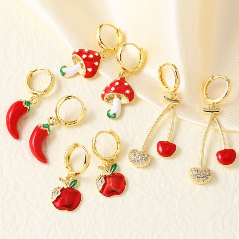 Pendientes De Pimiento Y Cereza De Cobre Bañados En Oro