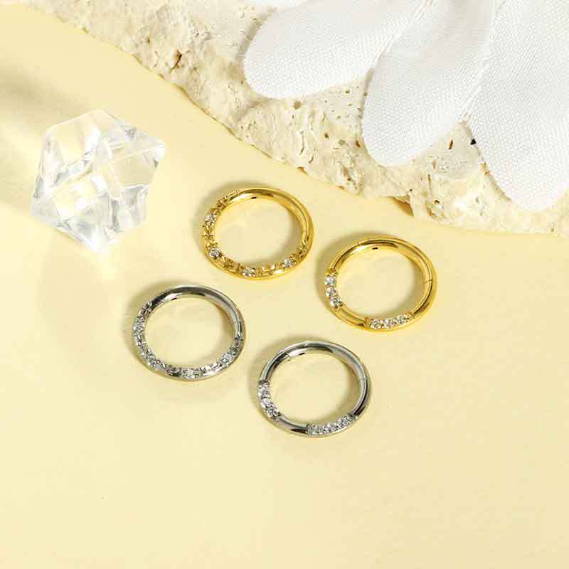 Gold Titanium Steel Diamond Round Piercing Nose Ring