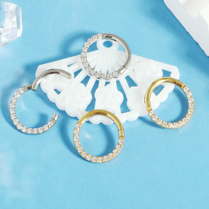 Anillo De Nariz Perforante Redondo Con Diamantes De Acero Y Titanio