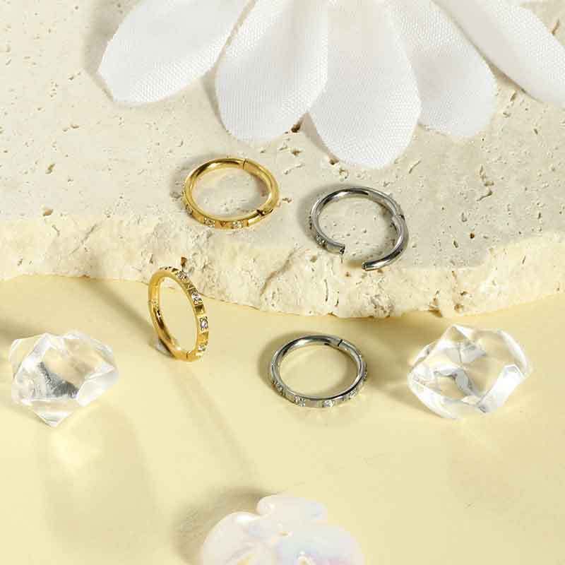 Gold Titanium Steel Diamond Round Piercing Nose Ring