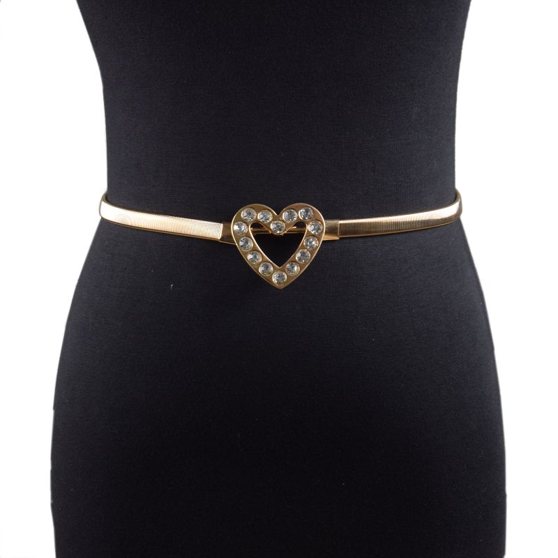 Cinturón Fino Con Corazón De Diamante De Metal