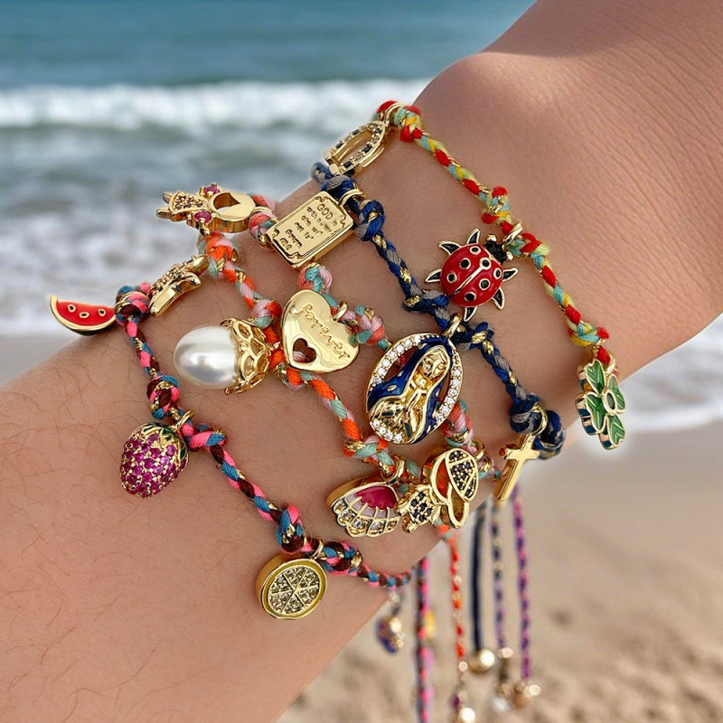 Color 4 Copper Inlaid Zircon Starfish Shell Braided Bracelet (6mm)