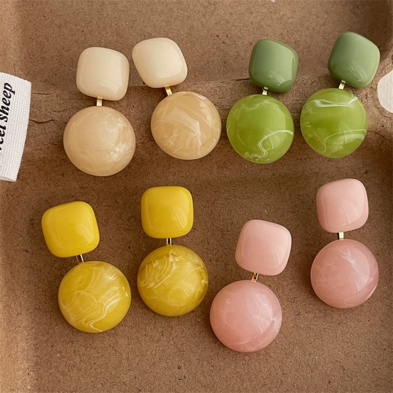 Yellow Acrylic Round Square Earrings