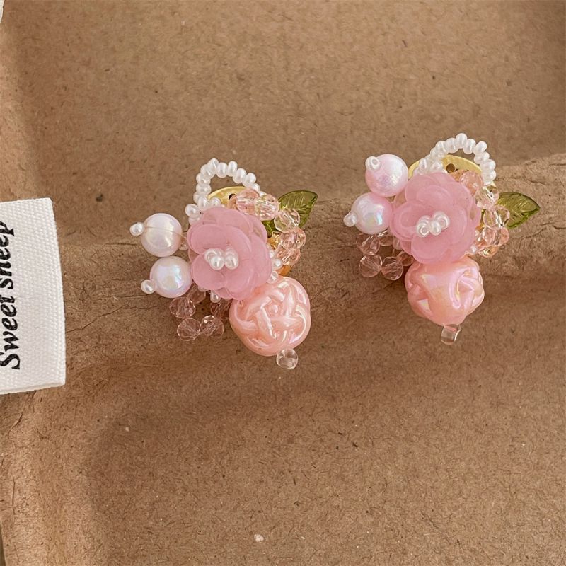 Pendientes De Flores De Cristal Con Cuentas De Perla