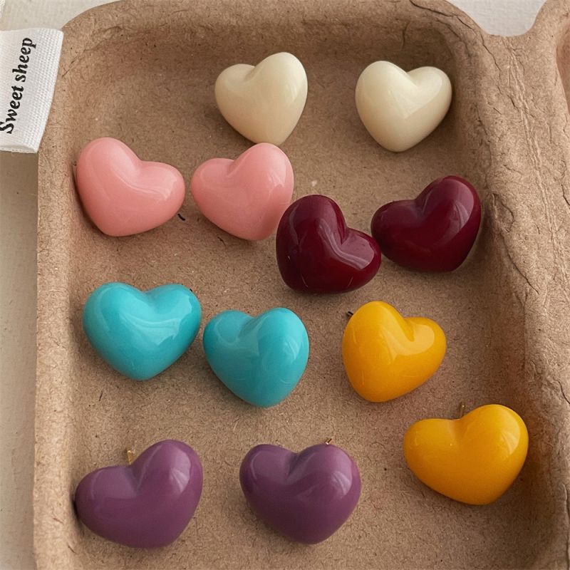 Wine Red Heart Acrylic Heart Earrings