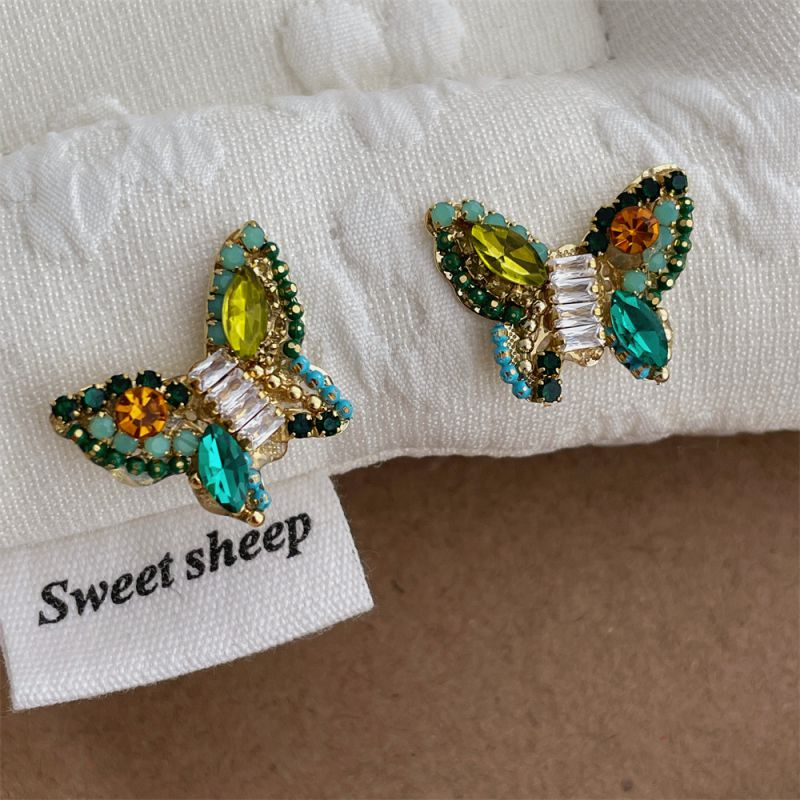 Green Butterfly Earrings Silver Needle C290 Metal Butterfly Earrings
