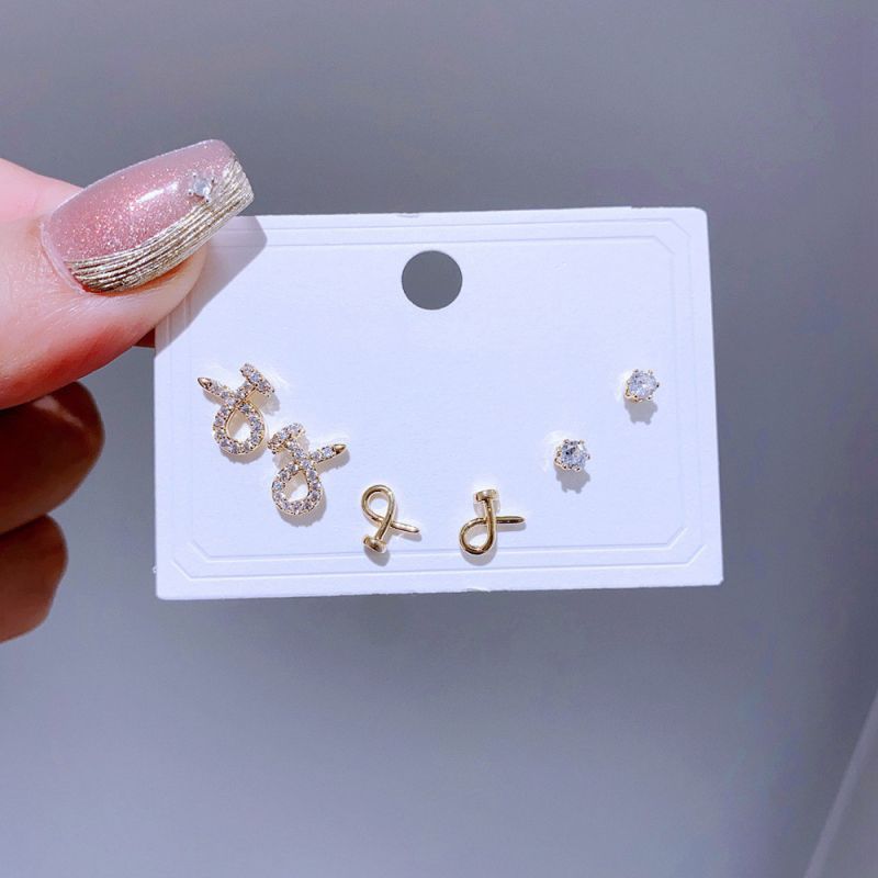 Earrings Set 20 Copper Inlaid Zirconium Geometric Earrings Set