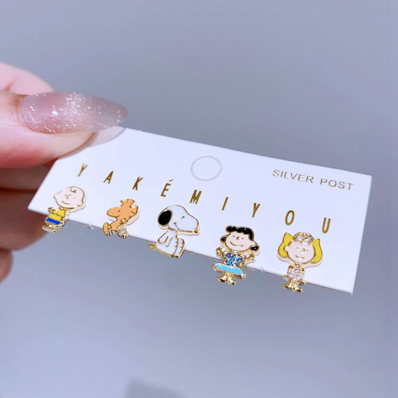 Gold Copper Gold-plated Diamond Geometric Cartoon Earrings Set