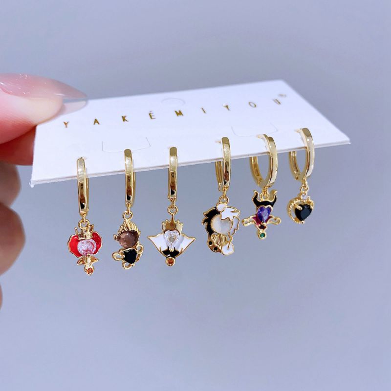Gold Copper Gold-plated Diamond Heart Cartoon Earrings Set