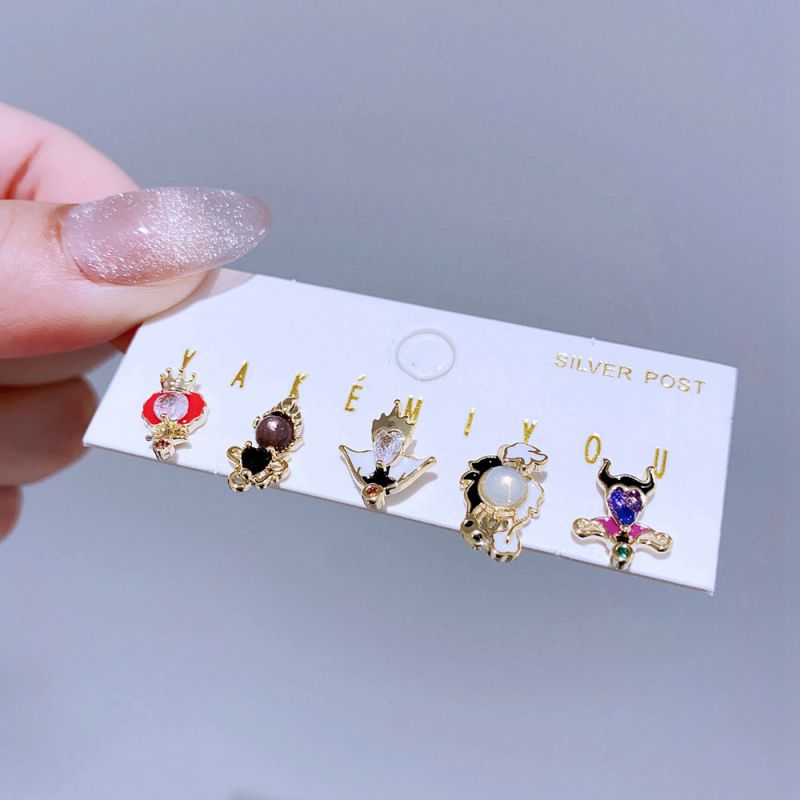 Gold Copper Gold-plated Diamond Cartoon Earrings Set