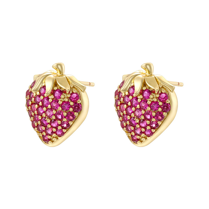 Pendientes De Fresa De Cobre Y Diamantes